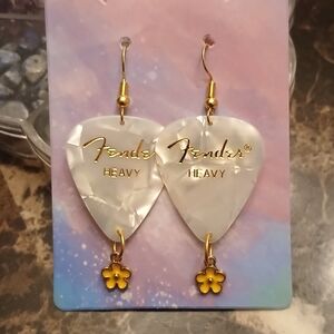 Fender Pearl and Gold Guitar Pick Earrings